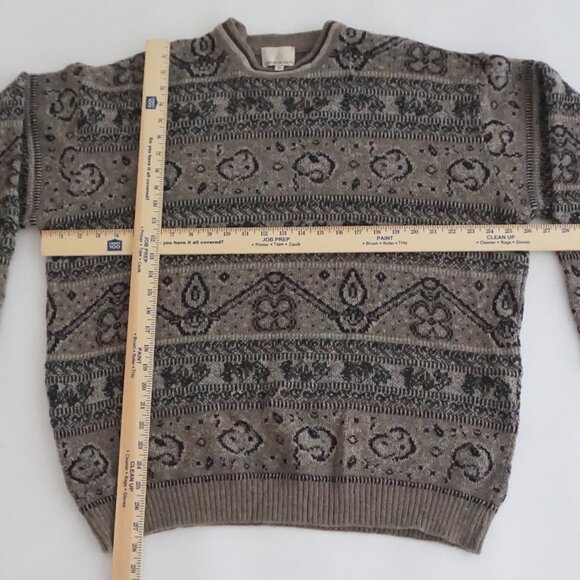 VTG London Fog Brown Abstract Pattern Knit Sweater Eclectic Grandpa Heritage 2X - Picture 3 of 9